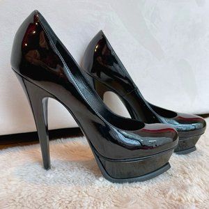 YSL Yves Saint Laurent Black Patent Leather Tribtoo 140 Platform Pumps Size 35.5